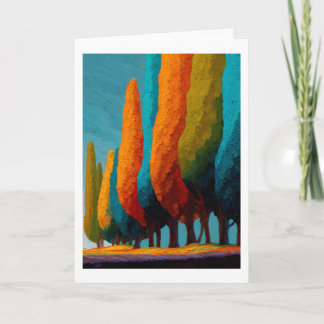 Vibrant Sentinel Trees, Abstract Greeting Card Kaart