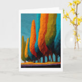 Vibrant Sentinel Trees, Abstract Greeting Card Kaart (Gele Bloem)