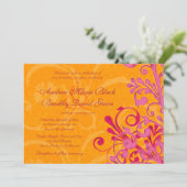 Vibrant Sinaasappel en Roze Floral Weddenschap Kaart (Staand voorkant)