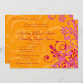 Vibrant Sinaasappel en Roze Floral Weddenschap Kaart (Voorkant / Achterkant)