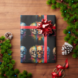 Vibrant Skull Art on Black Background Cadeaupapier