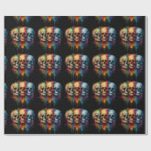 Vibrant Skull Art on Black Background Cadeaupapier (Vlak)