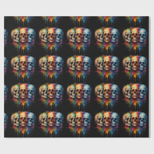 Vibrant Skull Art on Black Background Cadeaupapier (Vlak)
