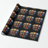 Vibrant Skull Art on Black Background Cadeaupapier (Uitgerold)
