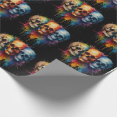 Vibrant Skull Art on Black Background Cadeaupapier (Hoek)
