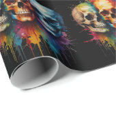 Vibrant Skull Art on Black Background Cadeaupapier (Rol Hoek)