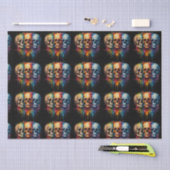 Vibrant Skull Art on Black Background Tissuepapier (Craft)
