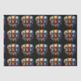 Vibrant Skull Art on Black Background Tissuepapier