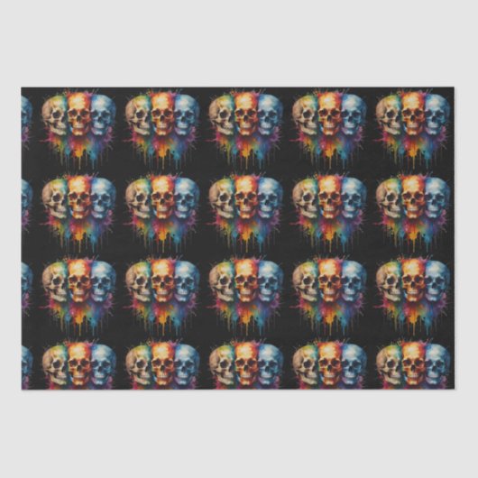 Vibrant Skull Art on Black Background Tissuepapier (Voorkant)