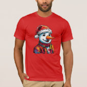 Vibrant Snowman Santa Hat Pop Art T-shirt (Voorkant)