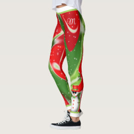 Vibrant Snowy Kerstmis met Snowman op Abstract Leggings