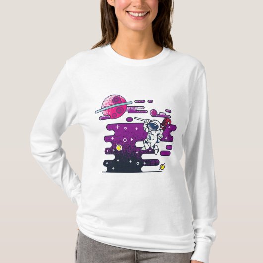 Vibrant Space Astronaut Retro Illustratie T-shirt (Voorkant)