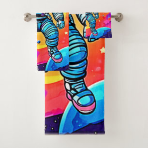 Vibrant Space Cartoon Art: Astronaut Dreams Bad Handdoek