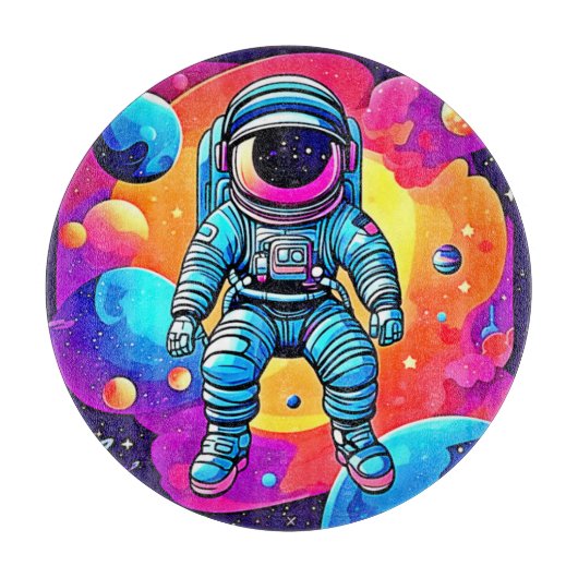 Vibrant Space Cartoon Art: Astronaut Dreams Snijplank (Voorkant)