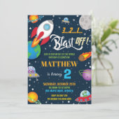 Vibrant Space Rocket Shiket Planets Birthday Party Kaart (Staand voorkant)