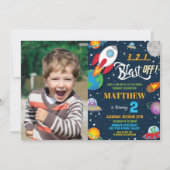 Vibrant Space Rocket Ship Planets Verjaardagsfoto Kaart (Voorkant)