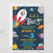 Vibrant Space Rocket Ship Planets Verjaardagsfoto Kaart (Voorkant)