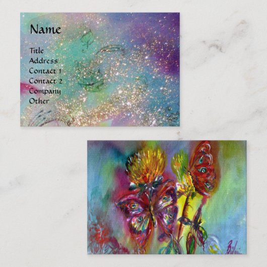 VIBRANT SPARKERENDE BUTTERFLIES IN BLAUW, Blauwgro Visitekaartje (Voorkant / Achterkant)