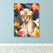 Vibrant Sphynx Cat Digital Artwork Canvas Afdruk (Insitu (Houten vloer))