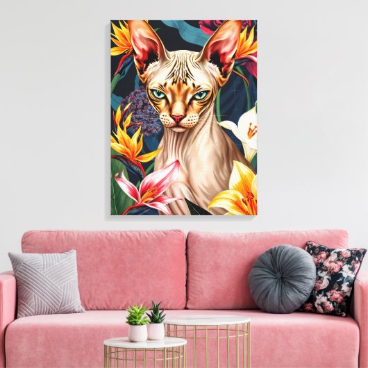 Vibrant Sphynx Cat Digital Artwork Canvas Afdruk (Insitu (Woonkamer))