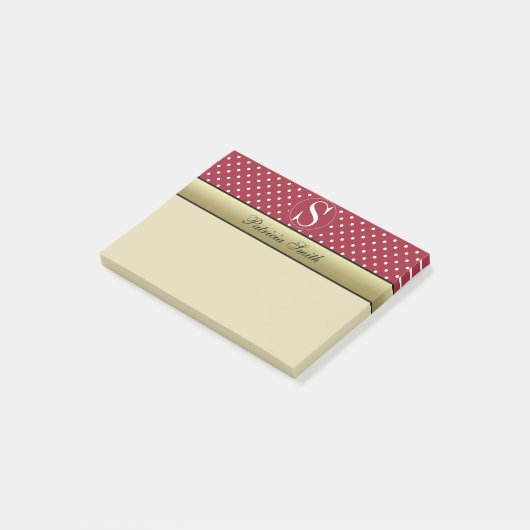 Vibrant Spicy Red White Polka Dot Monogram 50 stuk Post-it® Notes (Schuin)