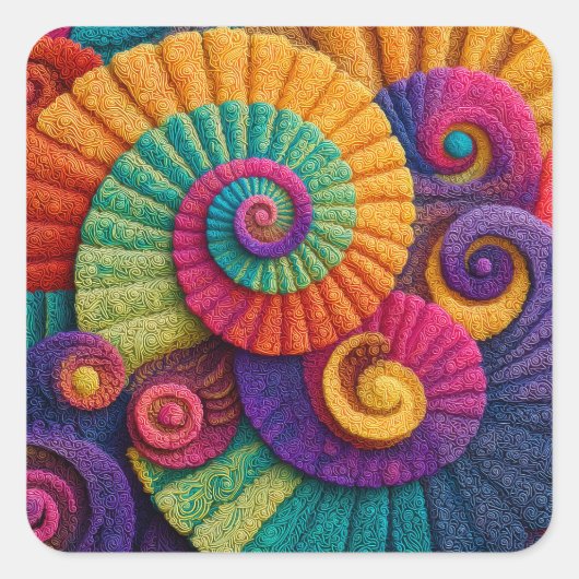 Vibrant Spiral Abstract Patterns Vierkante Sticker (Voorkant)