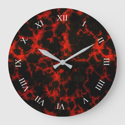 Vibrant Spotted Red en Black Flames Roman Digits Grote Klok (Voorkant)