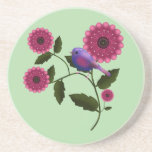Vibrant Spring Floral with Cute Purple Bird Art Zandsteen Onderzetter<br><div class="desc">Bring the freshness of the garden into your home with this beautiful Spring illustration. Featuring a chubby purple bird resting on a flowering branch, surrounded by vibrant deep pink blooms and lush green leaves. This cheerful design is perfect for celebrating the season of new beginnings. It looks stunning on tote...</div>