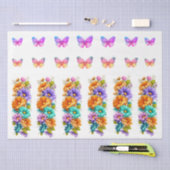 Vibrant Spring Flowers & Butterflies Decoupage Tissuepapier (Craft)