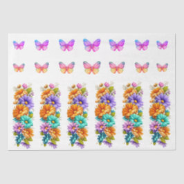 Vibrant Spring Flowers & Butterflies Decoupage Tissuepapier