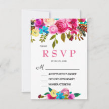 Vibrant Spring roze Waterverf Floral RSVP-kaart
