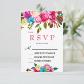 Vibrant Spring roze Waterverf Floral RSVP-kaart RSVP Kaartje (Staand voorkant)