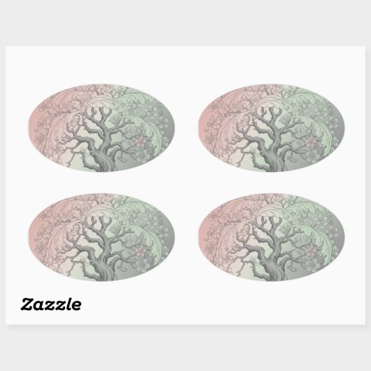 Vibrant Spring Tree Custom - Blossoming Floral Ovale Sticker (Vel)