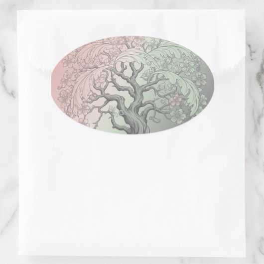 Vibrant Spring Tree Custom - Blossoming Floral Ovale Sticker (Tas)