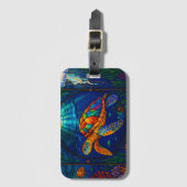 Vibrant Stained Glass Sea Turtle Ocean Design Bagagelabel (Voorkant (verticaal))