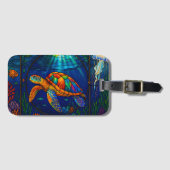 Vibrant Stained Glass Sea Turtle Ocean Design Bagagelabel (Voorkant (horizontaal))