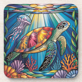 Vibrant Stained Glass Sea Turtle Ocean Design Bier Onderzetter