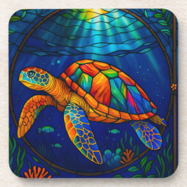 Vibrant Stained Glass Sea Turtle Ocean Design Bier Onderzetter