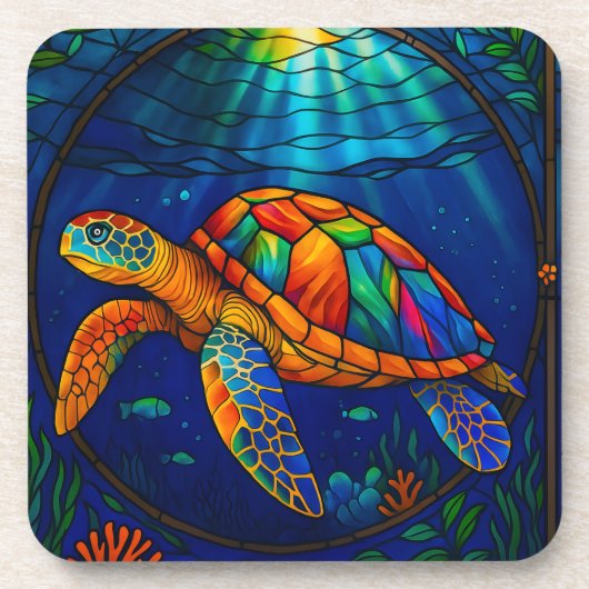 Vibrant Stained Glass Sea Turtle Ocean Design Bier Onderzetter (Voorkant)
