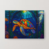 Vibrant Stained Glass Sea Turtle Ocean Design Button (Voorkant)