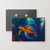 Vibrant Stained Glass Sea Turtle Ocean Design Button (Voorkant / Achterkant)