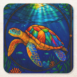 Vibrant Stained Glass Sea Turtle Ocean Design Kartonnen Onderzetters