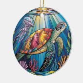 Vibrant Stained Glass Sea Turtle Ocean Design Keramisch Ornament (Links)