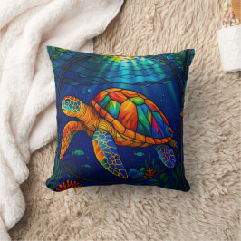 Vibrant Stained Glass Sea Turtle Ocean Design Kussen