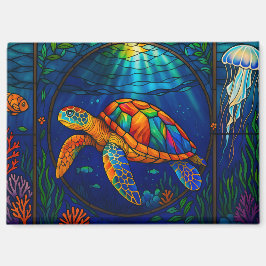 Vibrant Stained Glass Sea Turtle Ocean Design Magneet