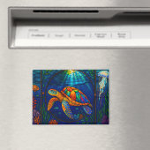 Vibrant Stained Glass Sea Turtle Ocean Design Magneet (Insitu (Vaatwasser))