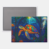 Vibrant Stained Glass Sea Turtle Ocean Design Magneet (Voorkant / Achterkant)