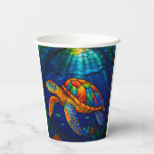 Vibrant Stained Glass Sea Turtle Ocean Design Papieren Bekers (Achterkant)