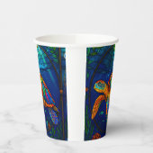 Vibrant Stained Glass Sea Turtle Ocean Design Papieren Bekers (Links)