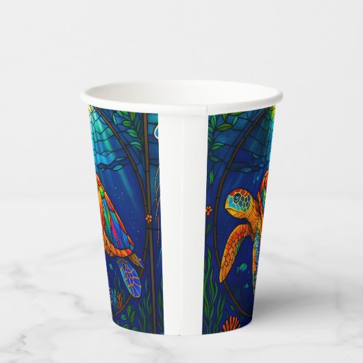 Vibrant Stained Glass Sea Turtle Ocean Design Papieren Bekers (Rechts)